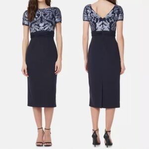 JS COLLECTIONS Navy Blue Mixed Media Soutache Midi Dress Size 12